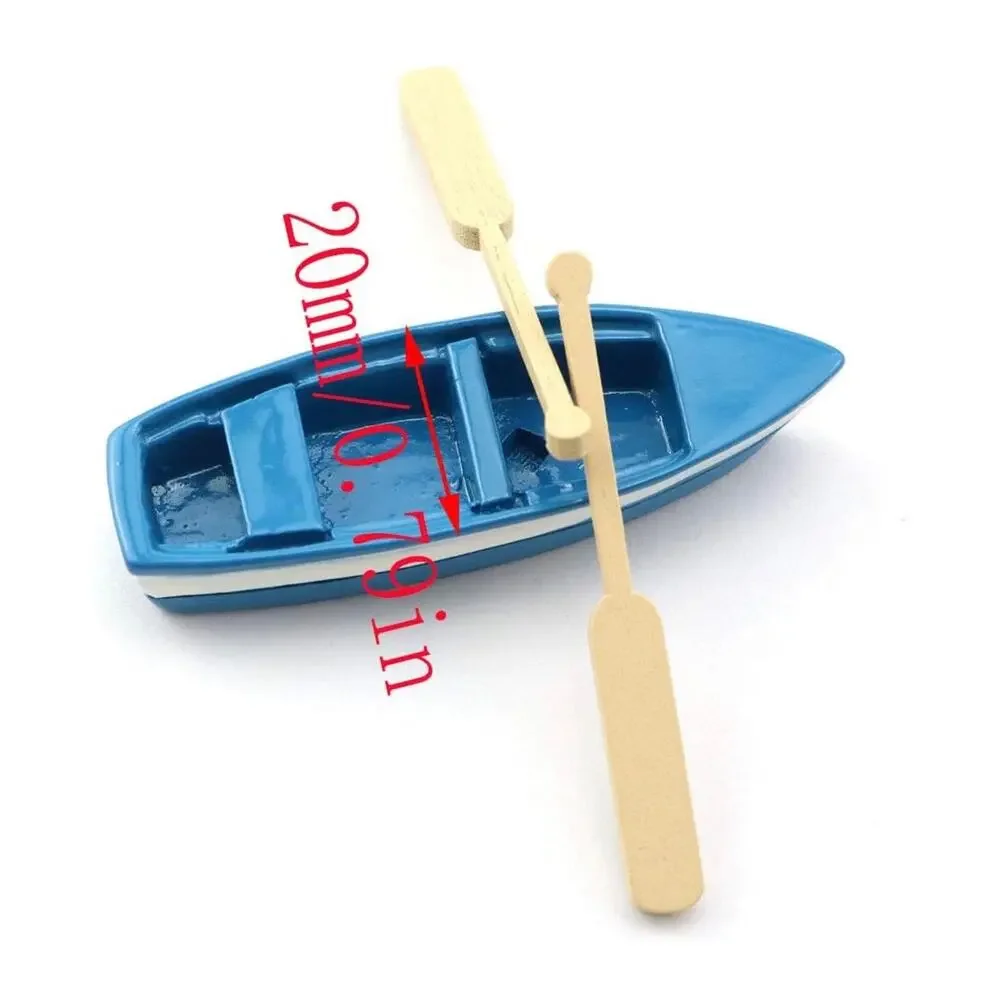 Lovely Miniature Blue Rowboat Little Plastic Boat Canoe Model with Oars